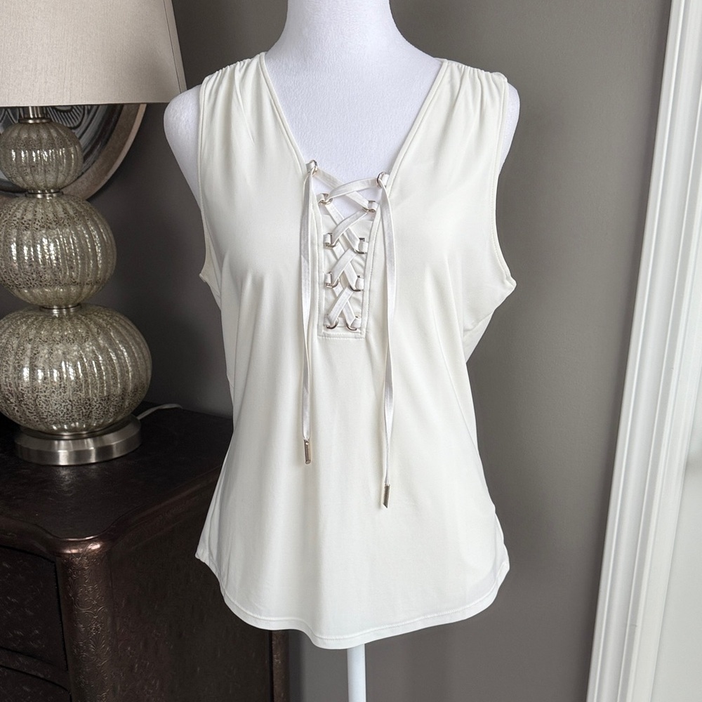 White House Black Market Ivory Lace-Up Tank Top